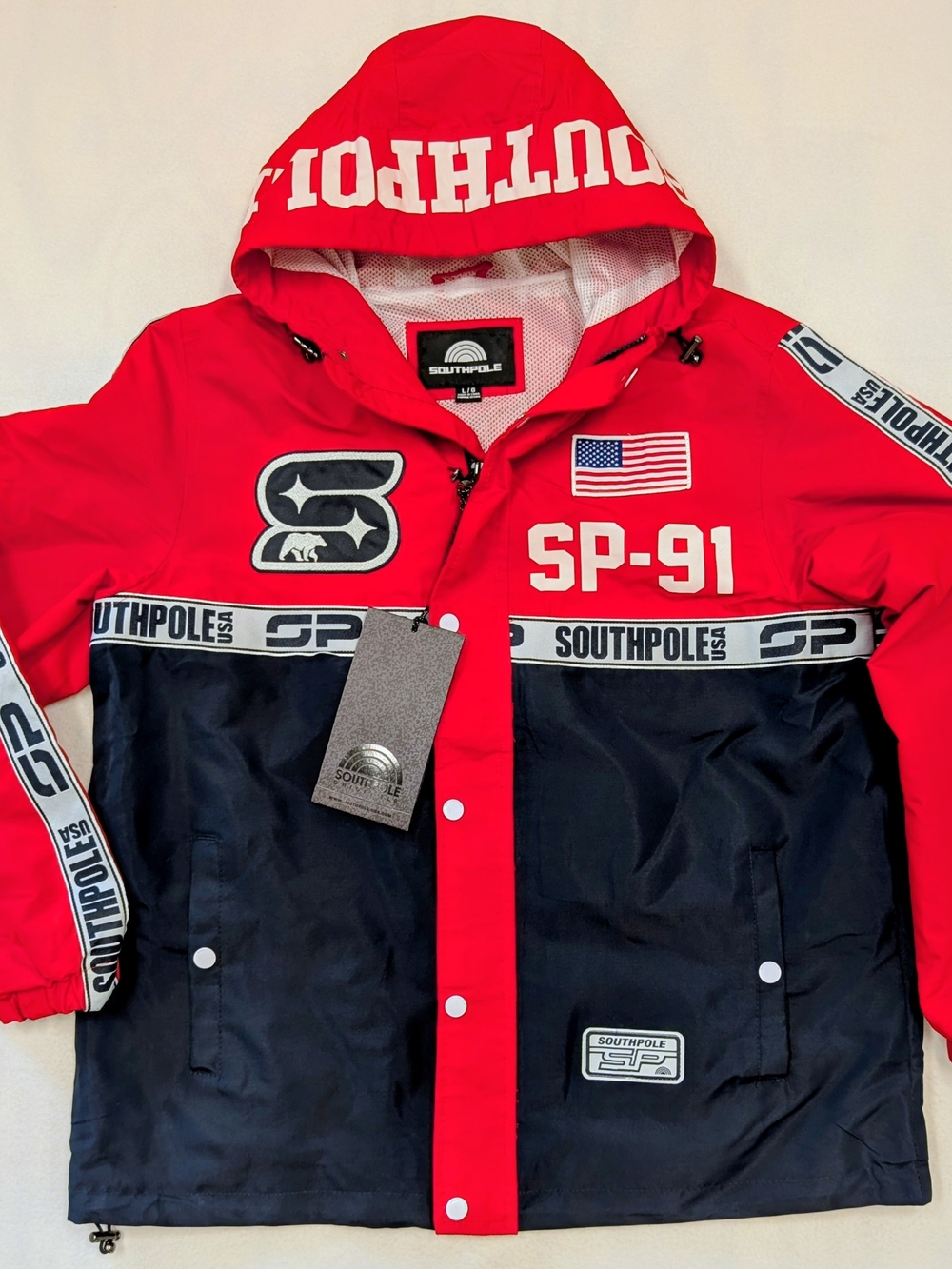 Southpole SP-91 Windbreaker Jacket Red Navy Colorblock Logo NWT Men's L